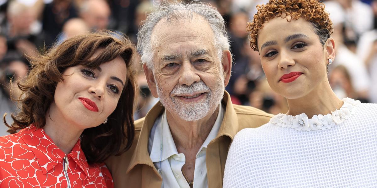 Aubrey Plaza, Francis Ford Coppola és Nathalie Emmanuel Cannes-ban a Megalopolis bemutatóját követően