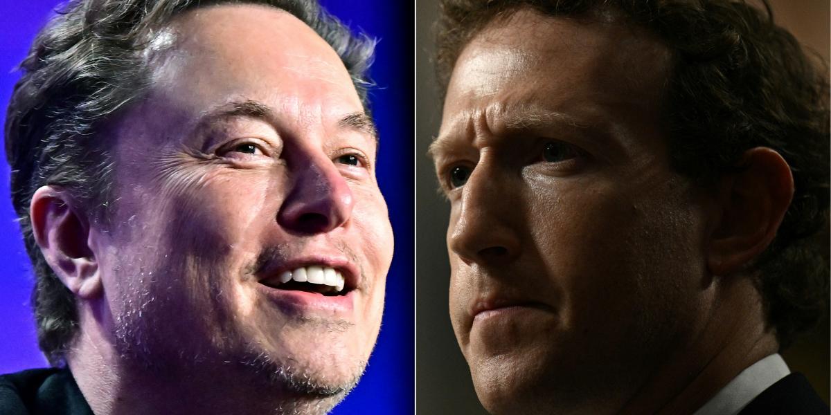 Elon Musk Tesla-vezér és Mark Zuckerberg, a Meta vezérigazgatója 