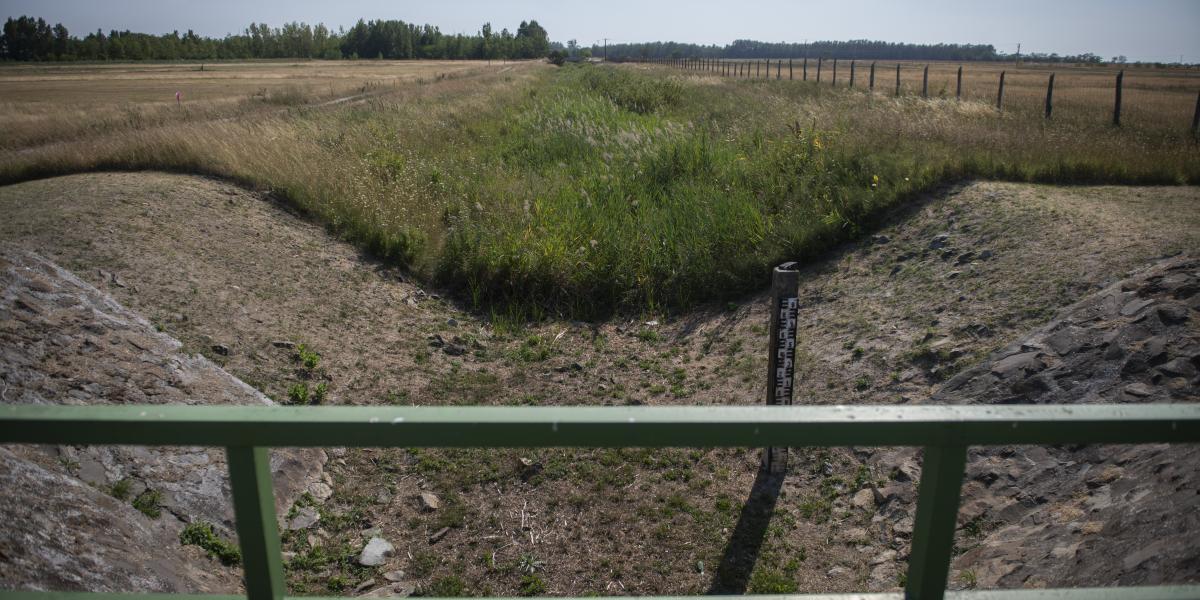 Vízmérce víz nélkül. Csak elvétve akadnak zöld foltok 