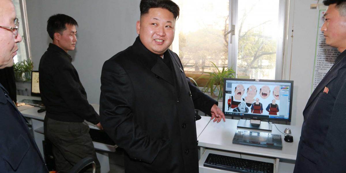Kim Dzsongun egy meg nem nevezett észak-koreai rajzfilm-stúdióban 