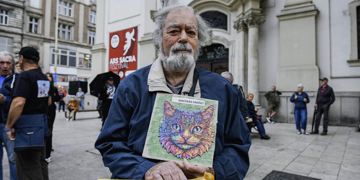 Egy képpel véleményt nyilvánító tüntető az egyik korábbi tüntetésen a Ferenciek teré 