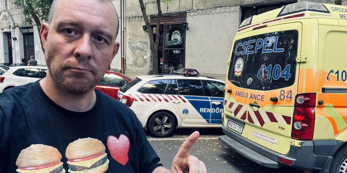 Szilágyi László társtulajdonos a rendőrség kiérkezése után a Billog Hamburgerező előtt 