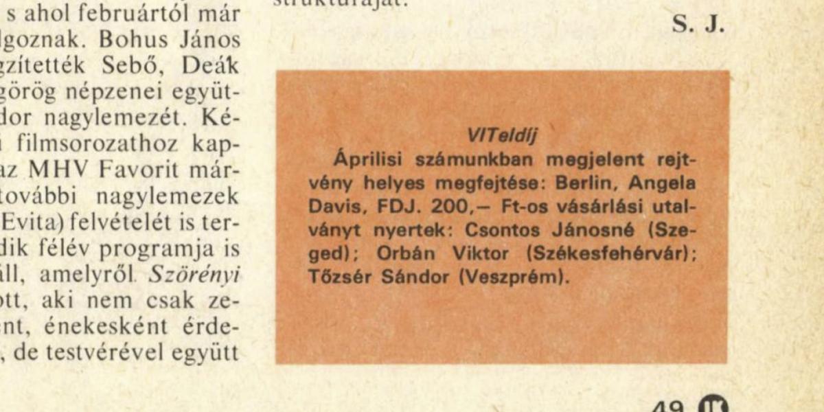 Az Ifjúkommunista 1985/6. száma – Orbán Viktor helyes rejtvénymegfejtésével