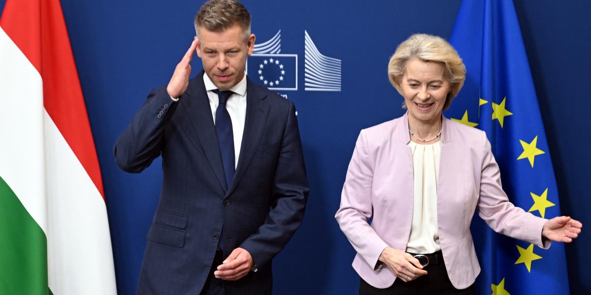 Magyar Péter és Ursula von der Leyen Brüsszelben május 29-én 