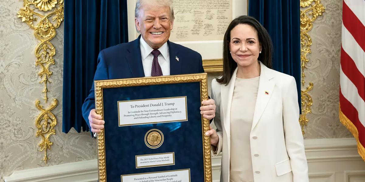 Maria Corina Machado feljánlotta, hogy megosztja Nobel-békedíját az arra áhítozó Donald Trumppal.