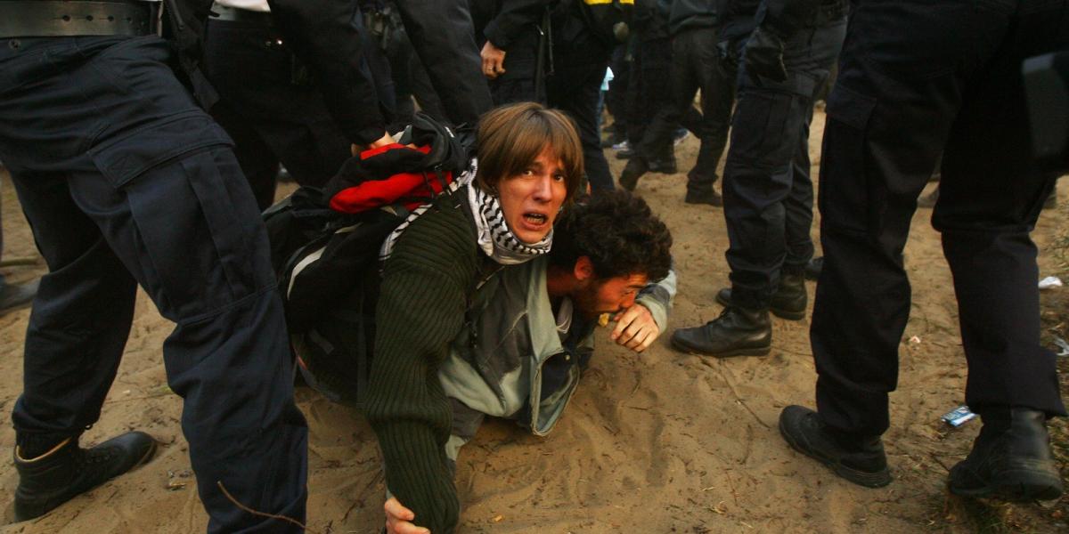 Rendőri akció a Calais-nál lévő táborban Fotó: Oli Scarff/Getty Images 