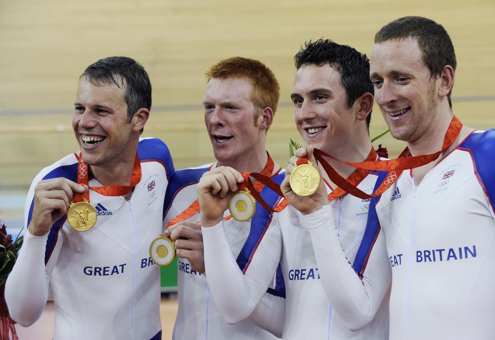 A brit csapat, Paul Manning, Ed Clancy, Geraint Thomas és Bradley Wiggins a 2008-as pekingi olimpián