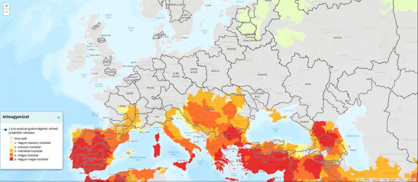 Az aszályok gyakoriságának várható változása Európában