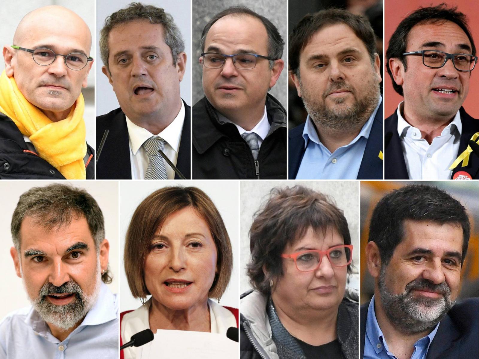 Raul Romeva, Joaquim Forn, Jordi Turull, Oriol Junqueras, Josep Rull, Jordi Cuixart, Carme Forcadell, Dolors Bassa és Jordi Sanchez