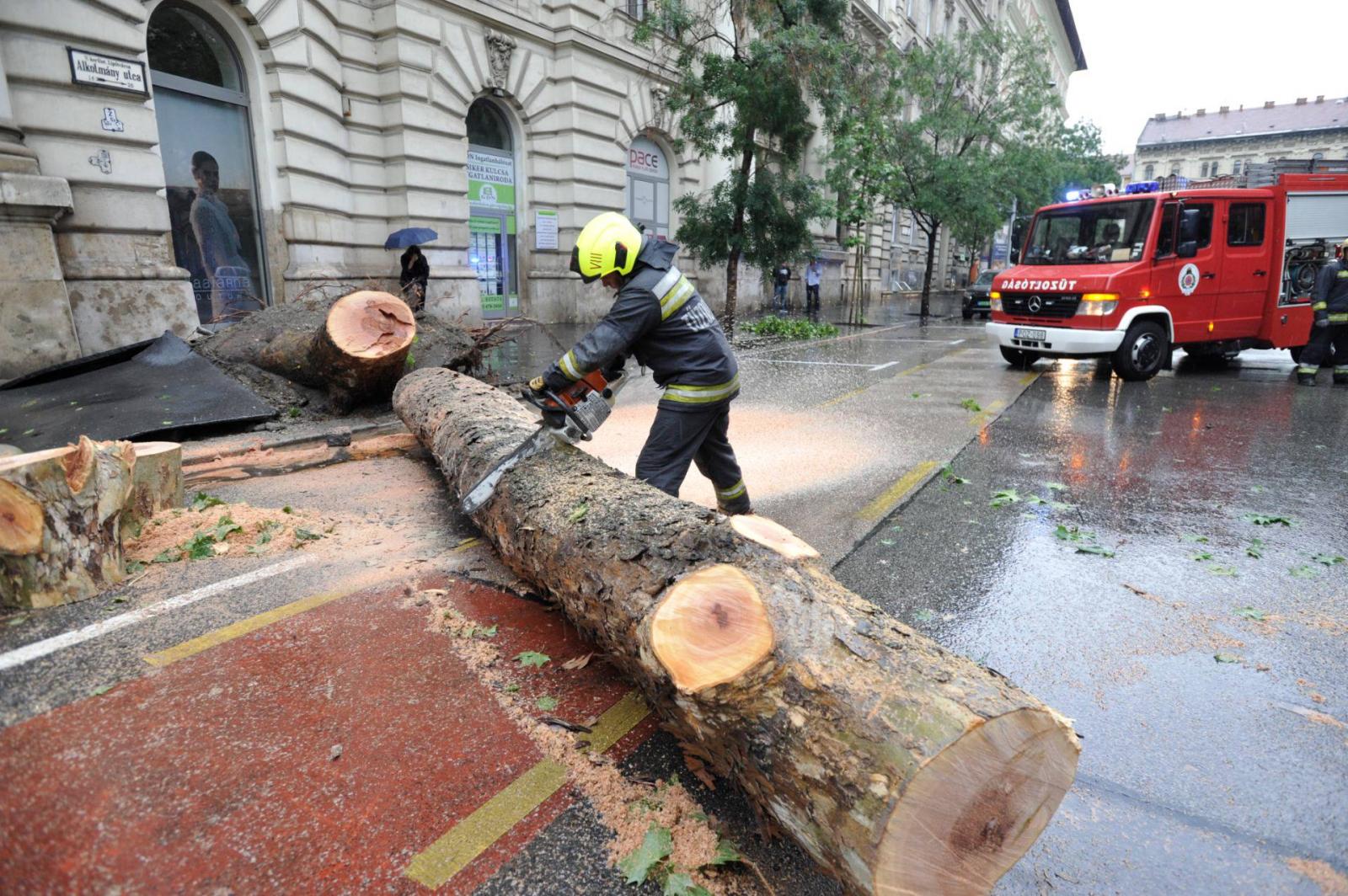 A nagy mennyiségű csapadékvíztől felszakadt útburkolat a XII. kerületi Istenhegyi úton