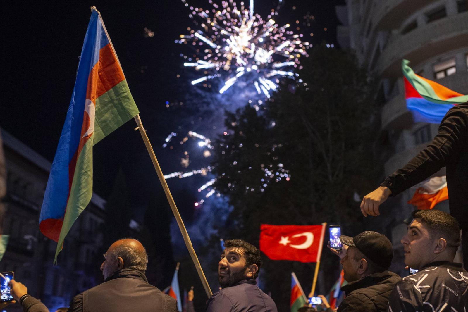 Azerbaijanis celebrate the deal reached on Nagorno-Karabakh