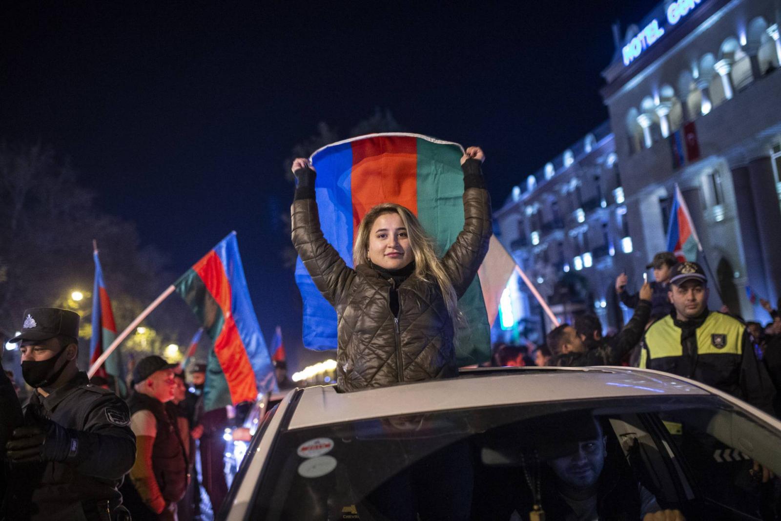 Azerbaijanis celebrate the deal reached on Nagorno-Karabakh