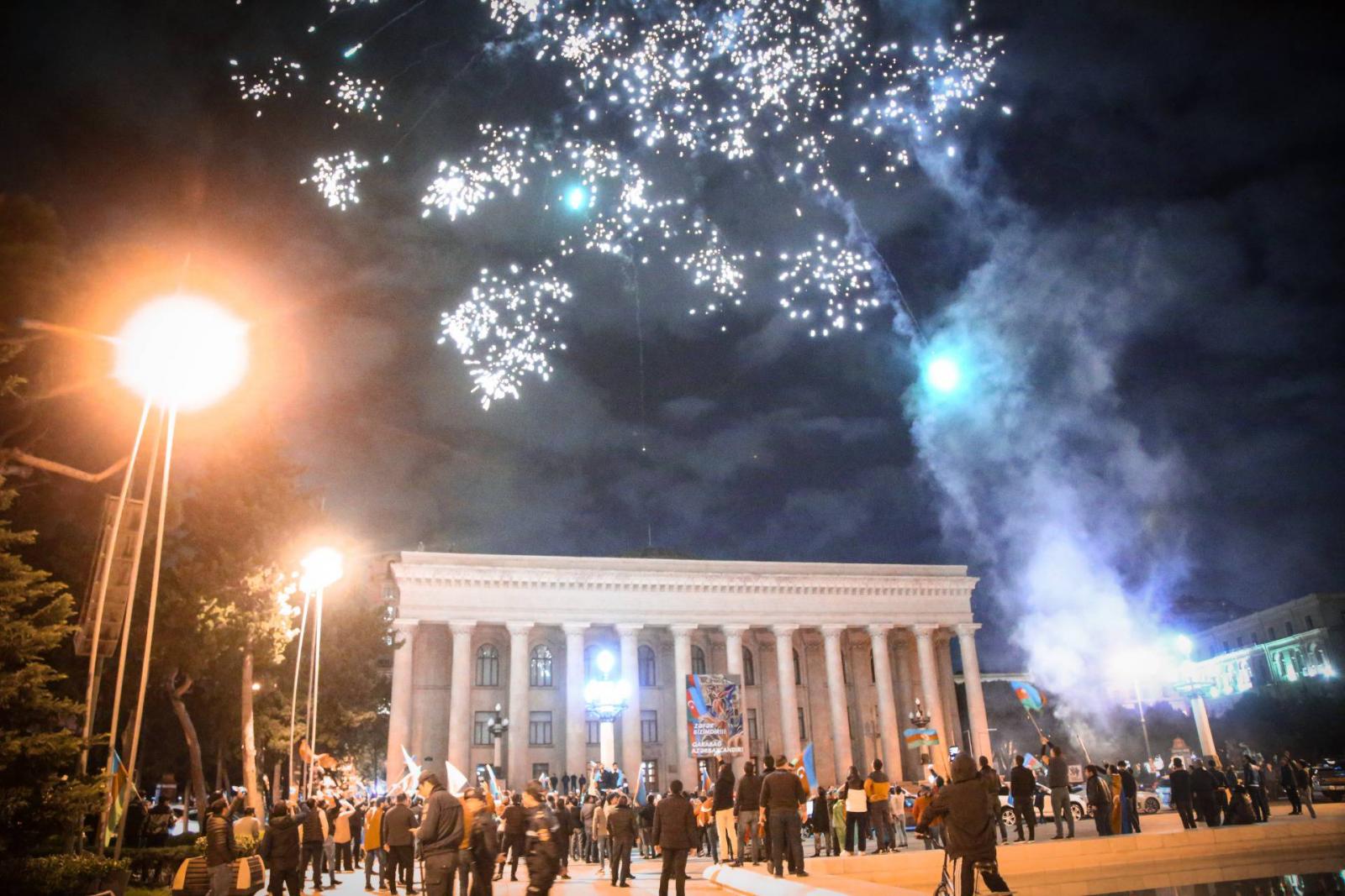 Azerbaijanis celebrate the deal reached on Nagorno-Karabakh