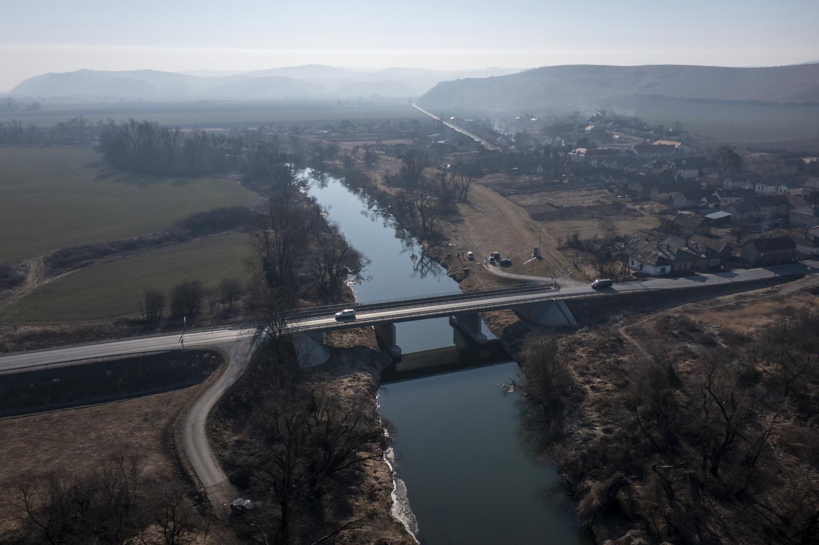 A Sajó folyó Sajópüspökinél, a magyar-szlovák határ közelében 2022. március 14-én.