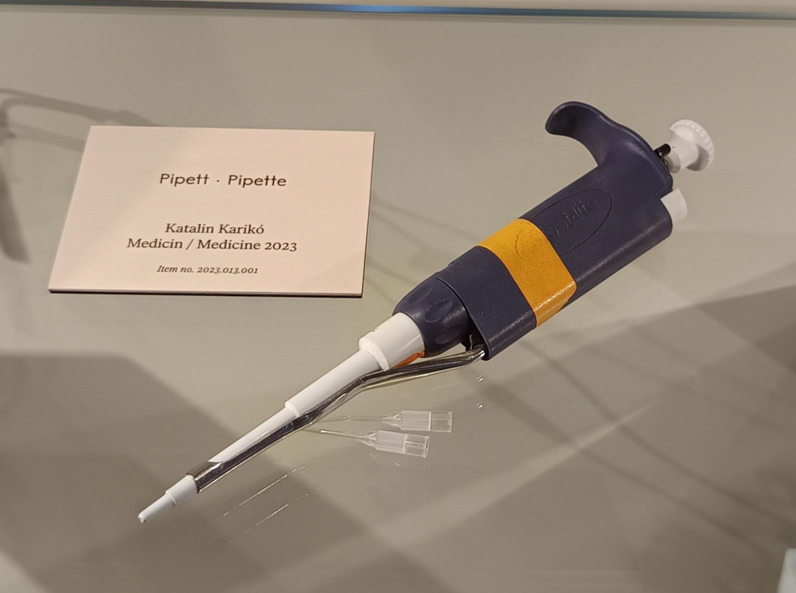 Katalin Karikó's pipette in the Nobel Museum 