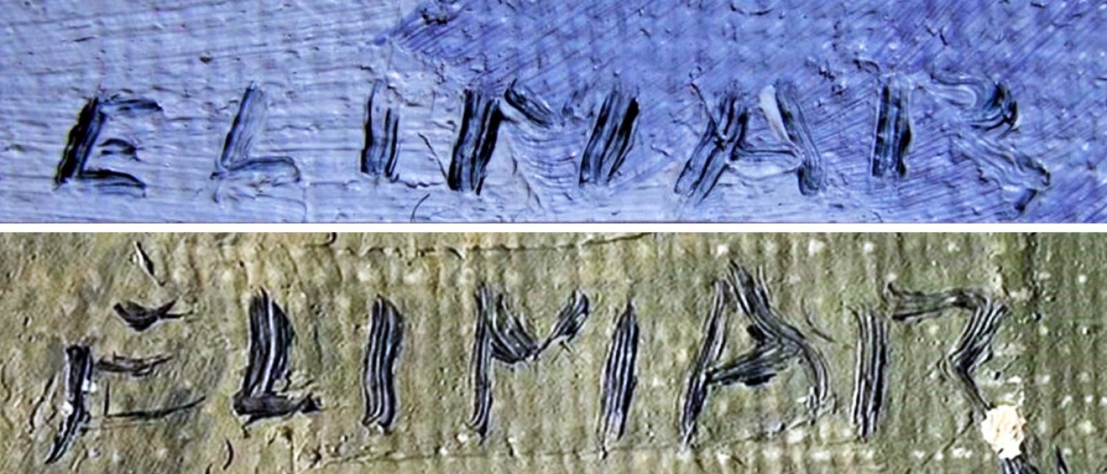 Mindkét képen
az Elimar aláírás
szerepel – felül
Henning Elimar
festményének,
alul pedig a Van
Goghnak tulajdonított
képnek
a szignója