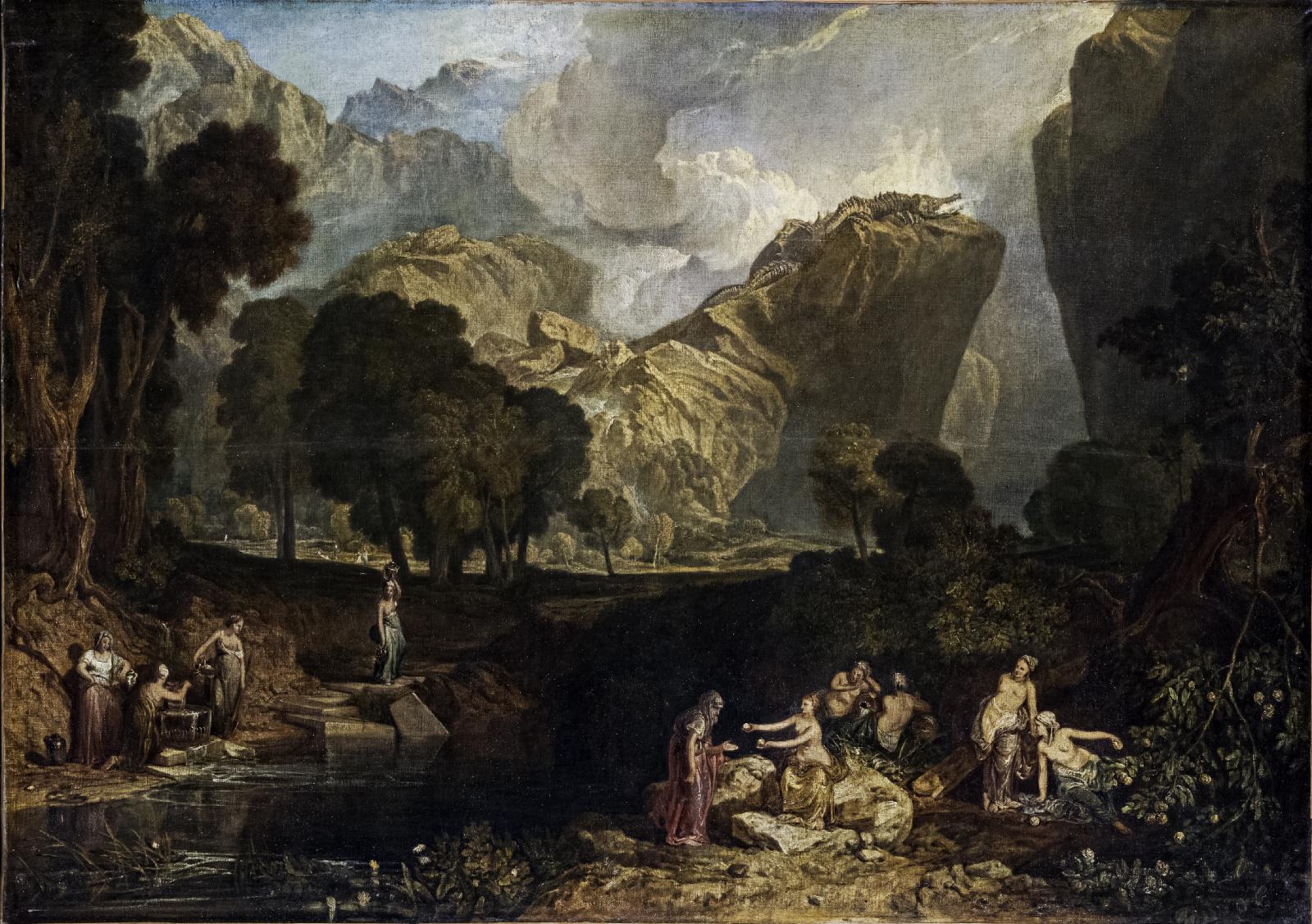 William Turner: A viszály istennője kiválasztja a viszálykeltő almát a Heszperidák kertjében, 1806