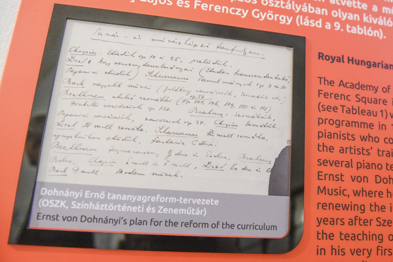 Dohnányi Ernő kézirata, amelyben a zongoraoktatás, illetve az intézményi képzés megújításáról tett javaslatot