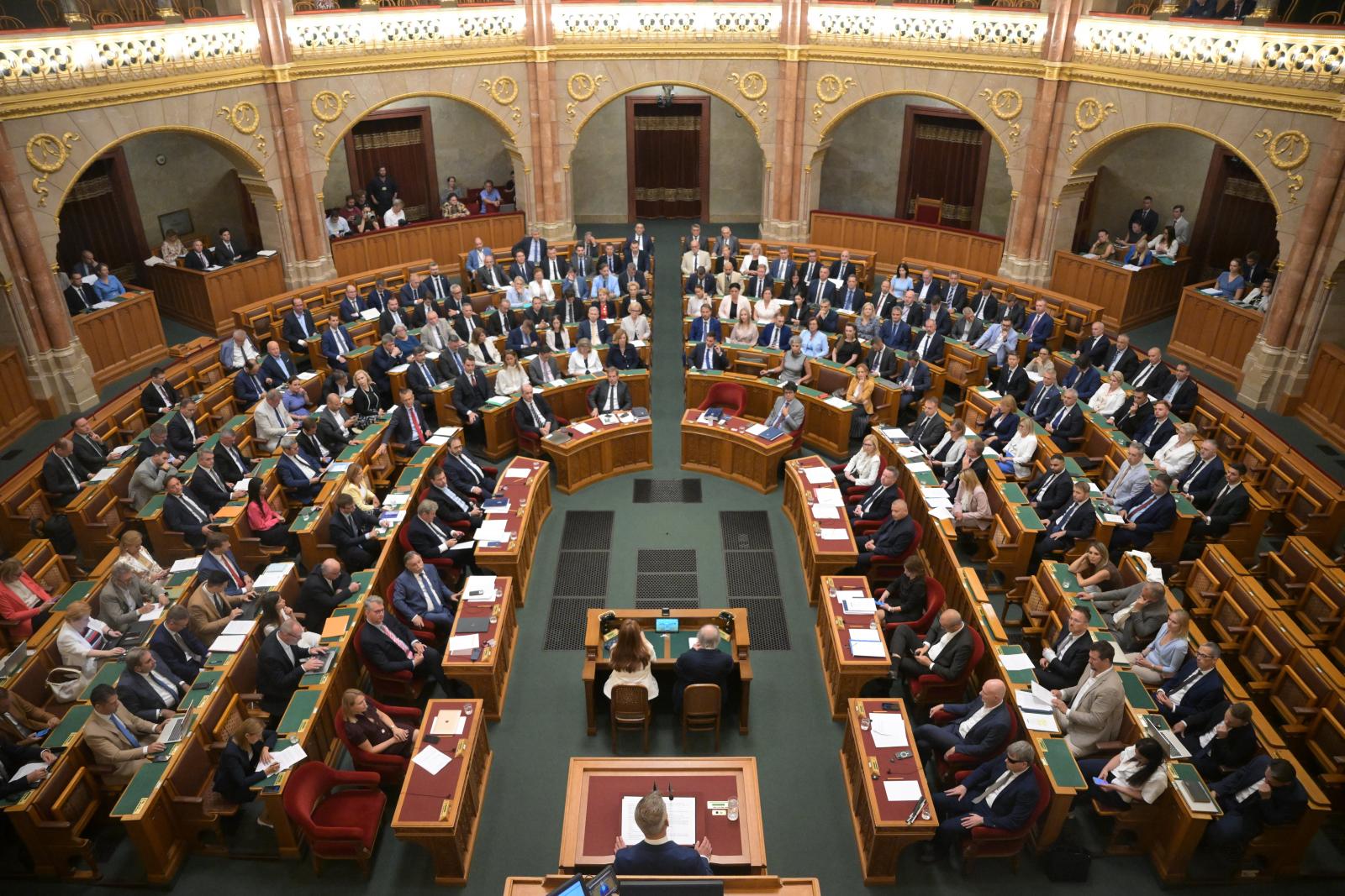 Magyar Péter napirend előtt szólal fel az Országgyűlés rendkívüli ülésén augusztus 27-én