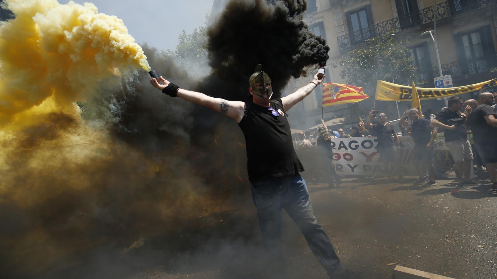 Taxis tüntetés Barcelonában.