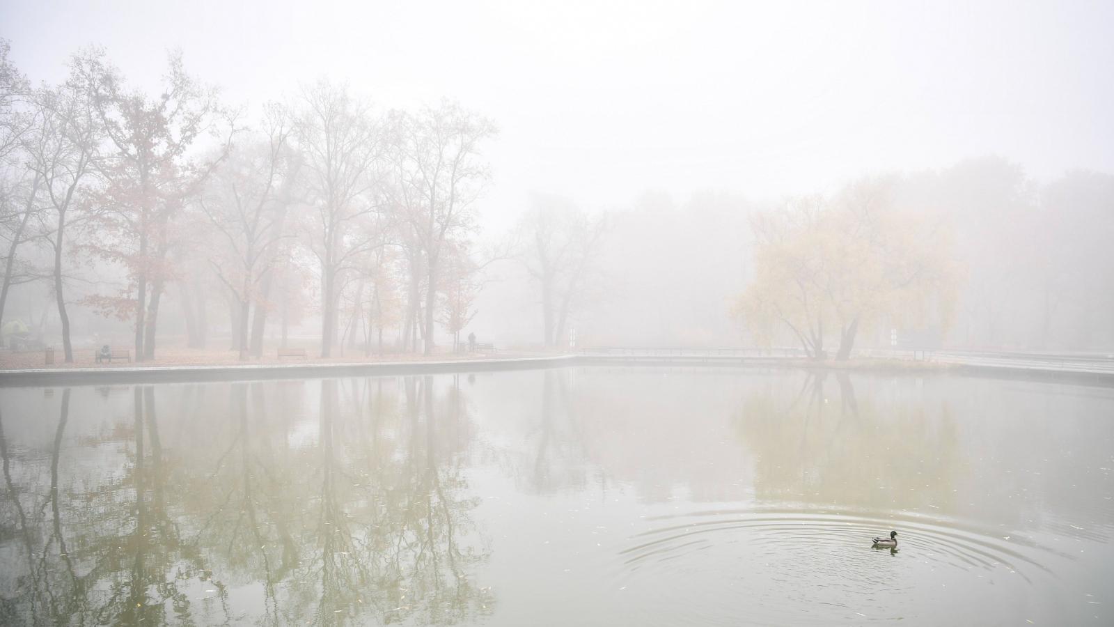 Sűrű köd a debreceni Nagyerdőn, a Békás-tónál még november 5-én