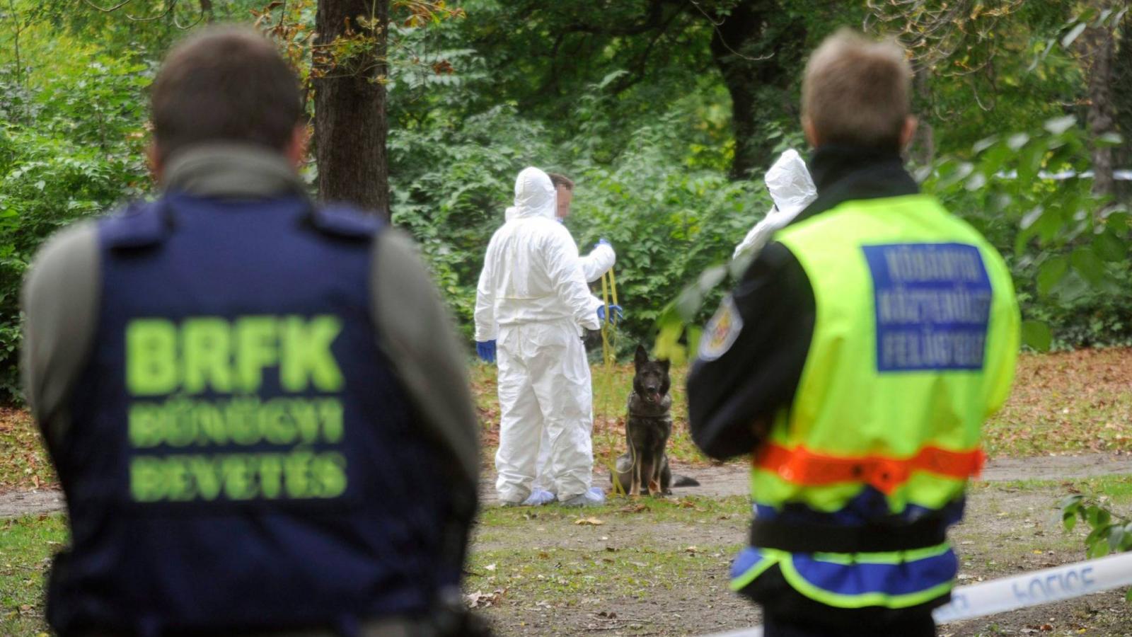 Rendőrök helyszínelnek 2016. október 13-án a fővárosi Népligetben, ahol ismeretlen személyazonosságú női holttestet találtak egy bokros területen