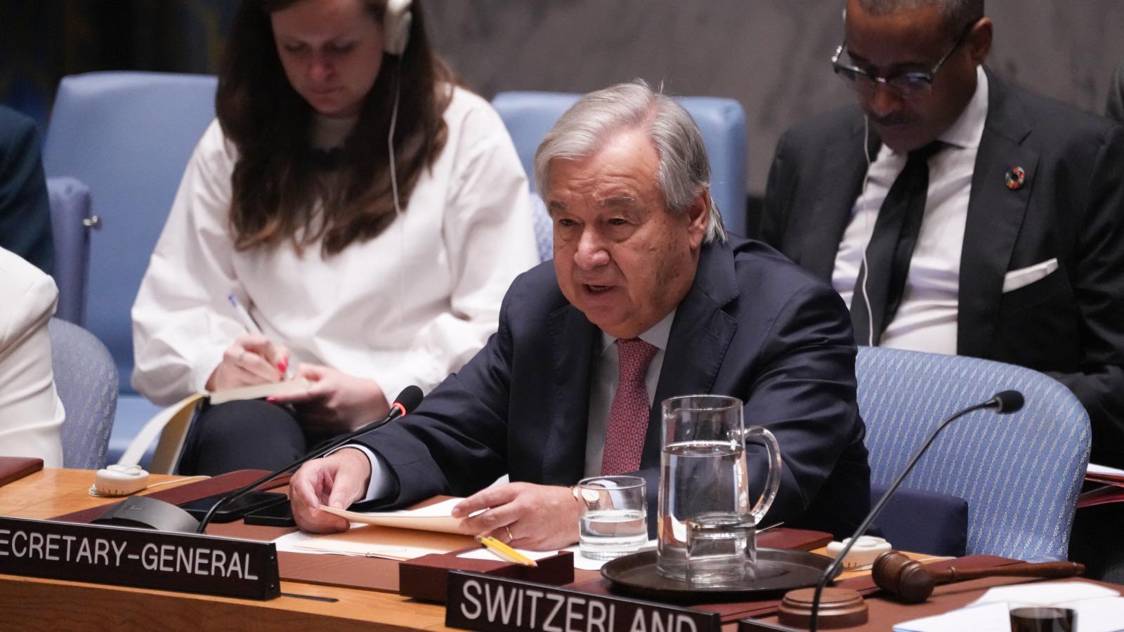 António Guterres ENSZ-főtitkár a világszervezet Biztonsági Tanácsában