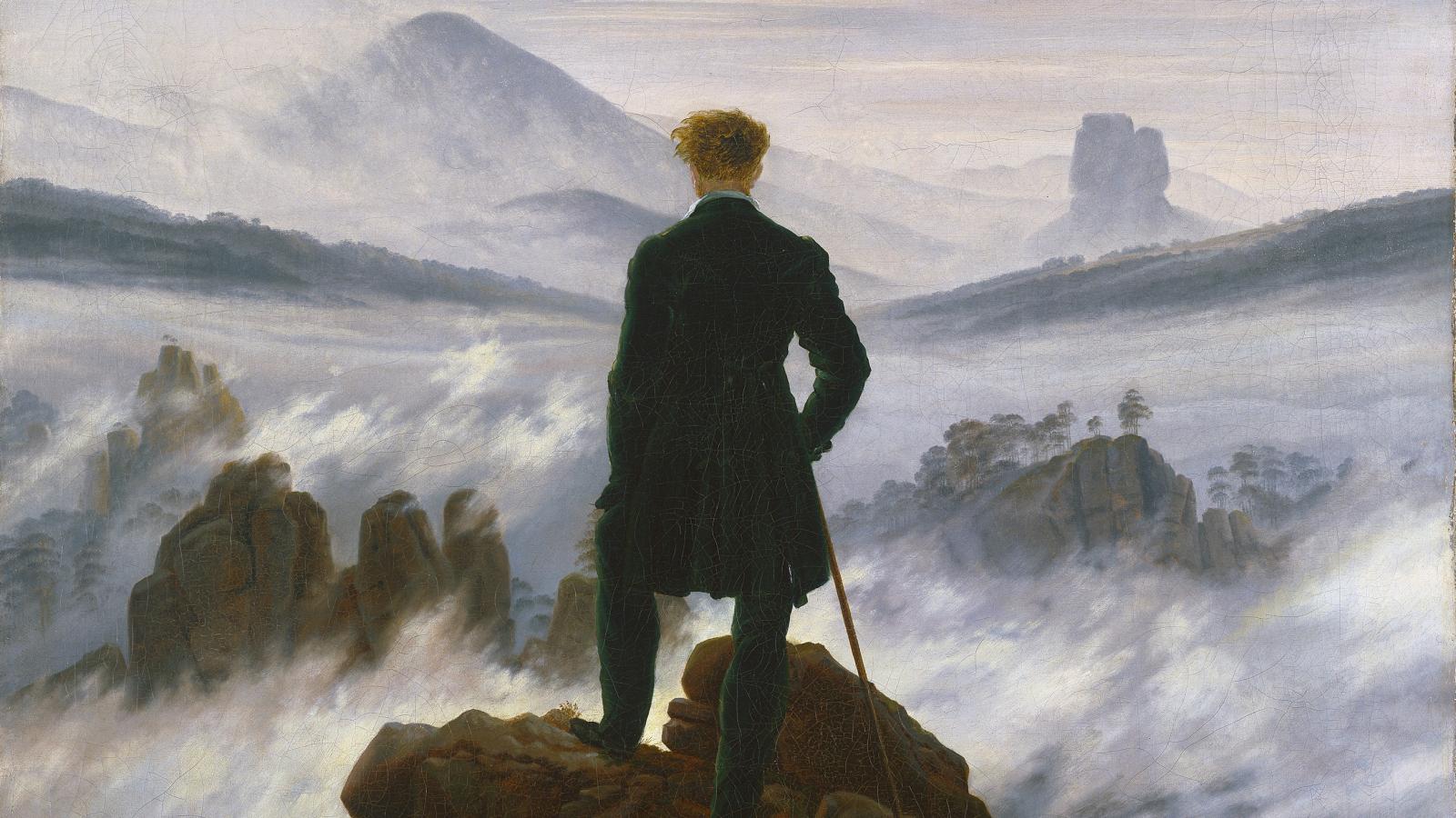 Caspar David Friedrich: Vándor a ködtenger felett. 1818 körül. Hamburger Kunsthalle, olaj, vászon