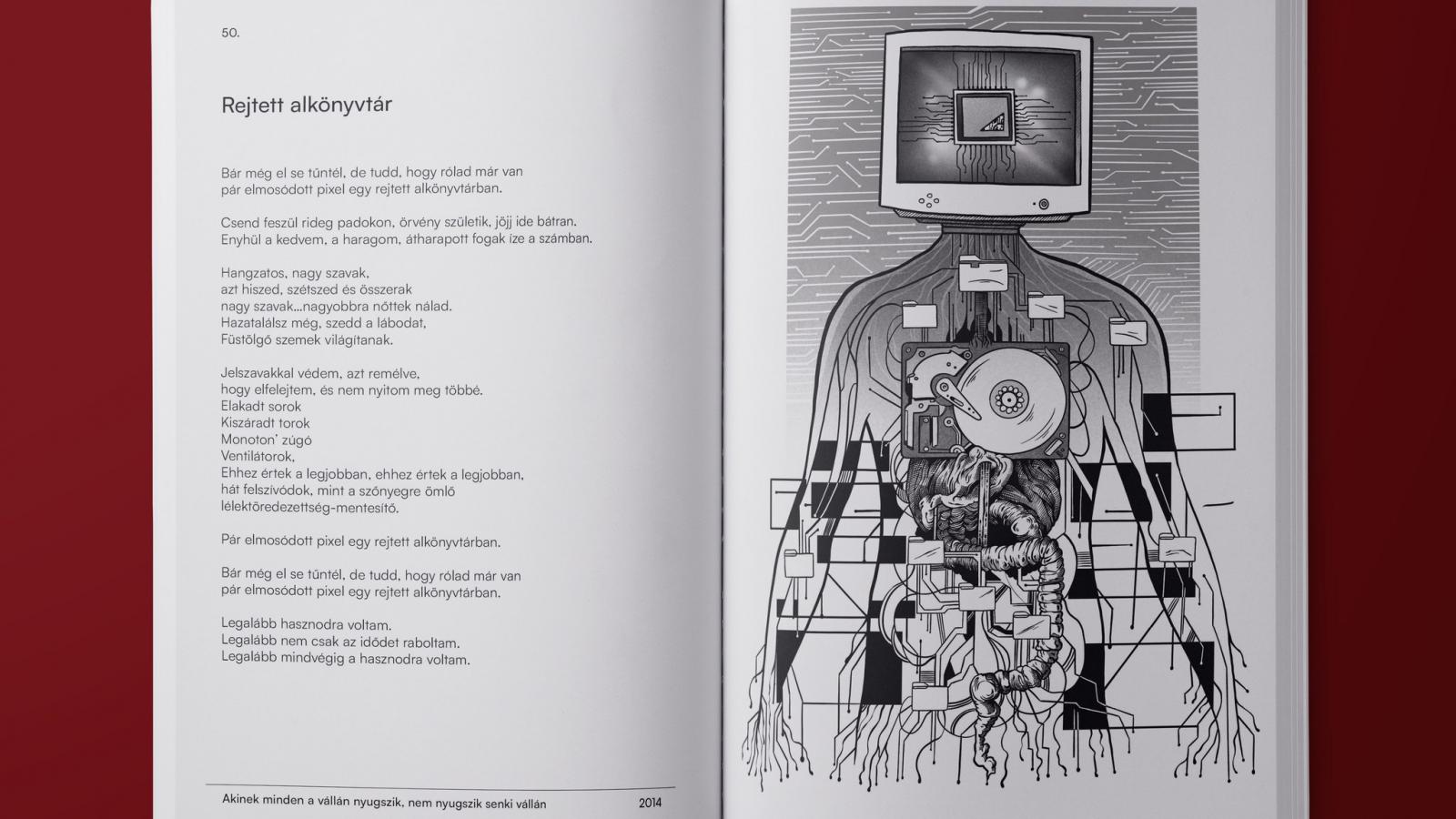 A kötetben szereplő egyik dalszöveg és a hozzá készült illusztráció
