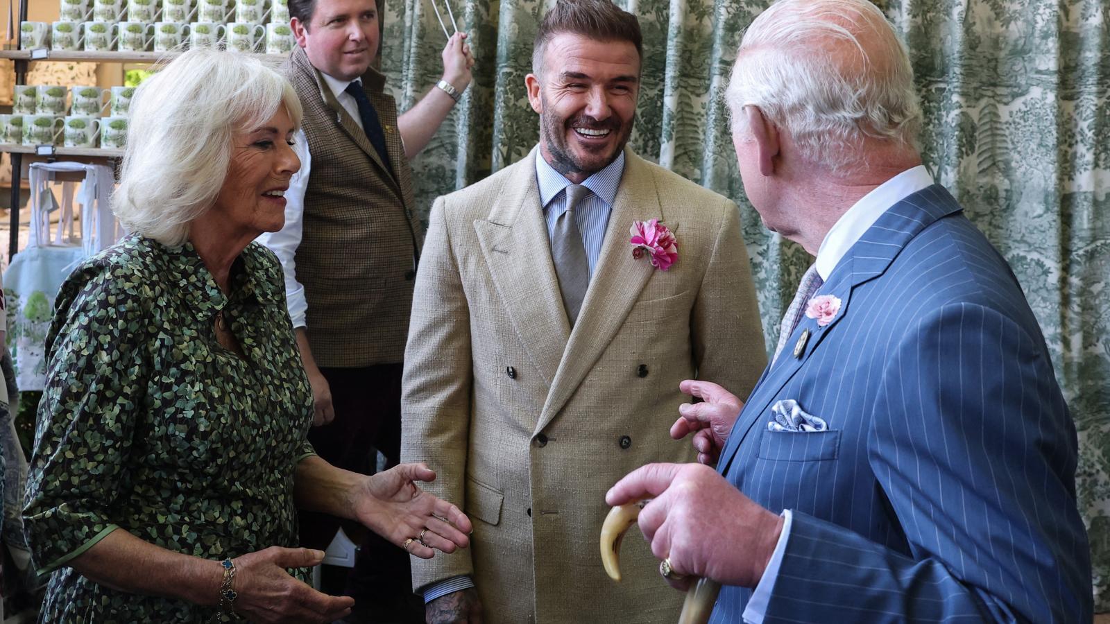 David Beckham, Kamilla brit királynő és III. Károly brit király társaságában 2025. május 19-én