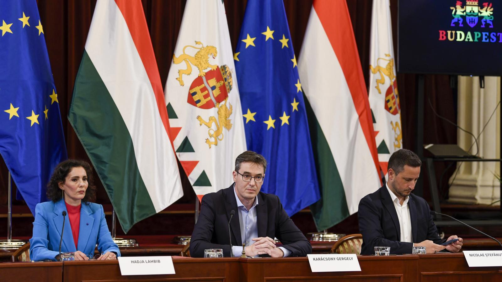 Karácsony Gergely, Hadja Lahbib és Nicolae Ștefănuță a nemzetközi sajtótájlkoztatón