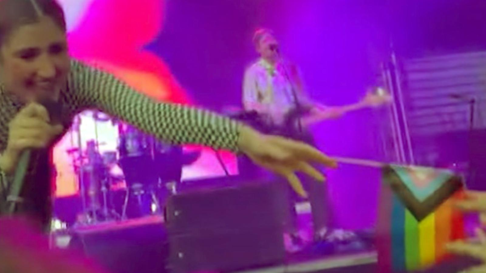 A Margaret Island idei tusványosi fellépésén szivárványos zászlót lengetett Lábas Viki énekesnő, emellett a kivetítőn macskás fadíszek is megjelentek