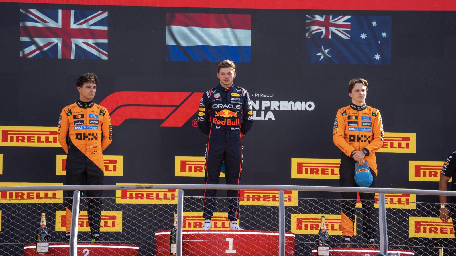 A dobogón Max Verstappen, Lando Norris és Oscar Piastri 