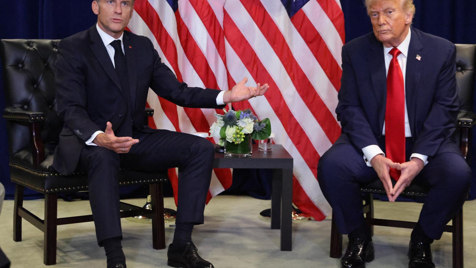 Emmanuel Macron és Donald Trump New Yorkban szeptember 23-án 