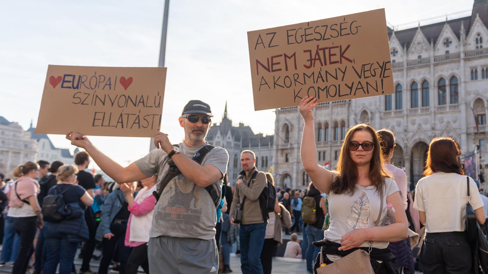 Az orvosi kamara márciusi demonstráció­ján. Régóta követelik ugyanazt