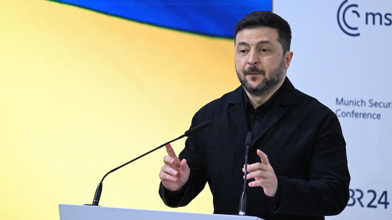 Volodimir Zelenszkij ukrán elnök a müncheni biztonságpolitikai konferencián 2026. február 14-én