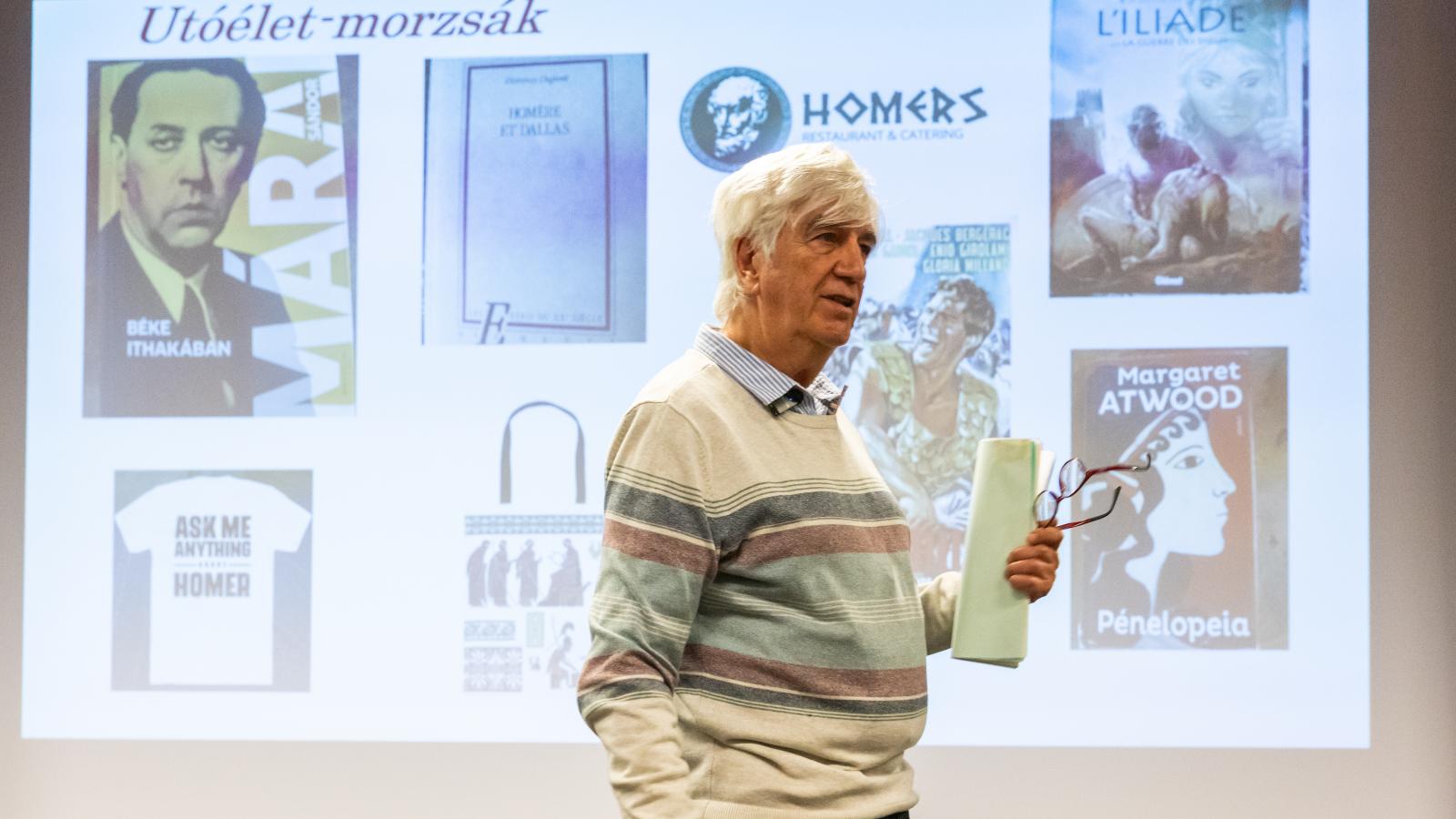 Karsai György az előadásában a homé­roszi eposzok utóéletéről is beszélt, például Márai Sándor 1952-es Béke Ithakában és Margaret Atwood 2005-ös Pénelopeia című regényeiről