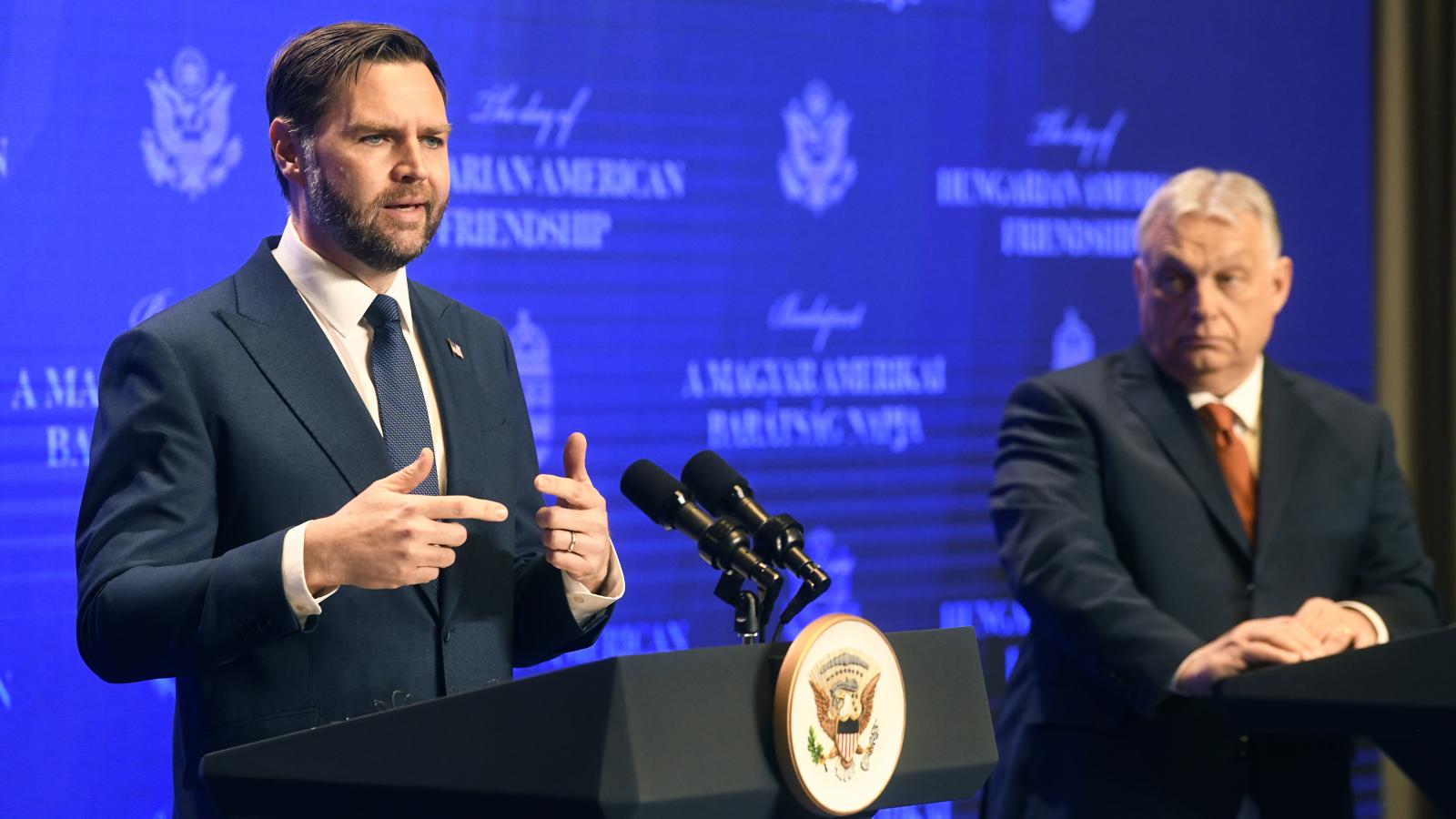 J.D. Vance és Orbán Viktor sajtótájékoztatója Budapesten, április 7-én.