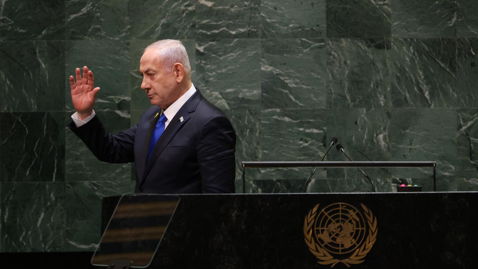 Benjamin Netanjahu 2024. szeptember 27-én az ENSZ-ben