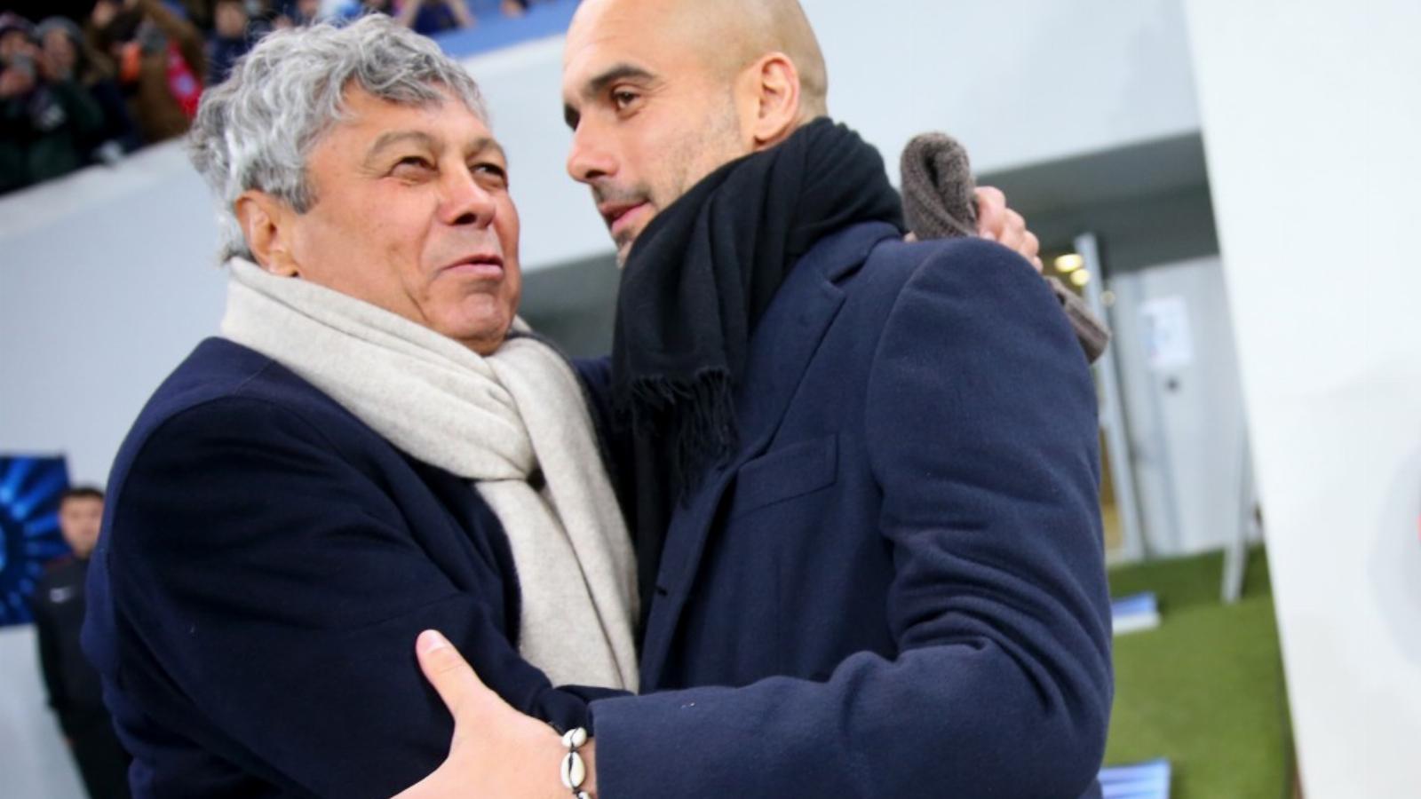 A BL-visszavágó előtt barátian beszélt egymásról Lucescu, a Sahtar és Guardiola, a Bayern trénere FOTÓ: EUROPRESS/GETTY IMAGES /