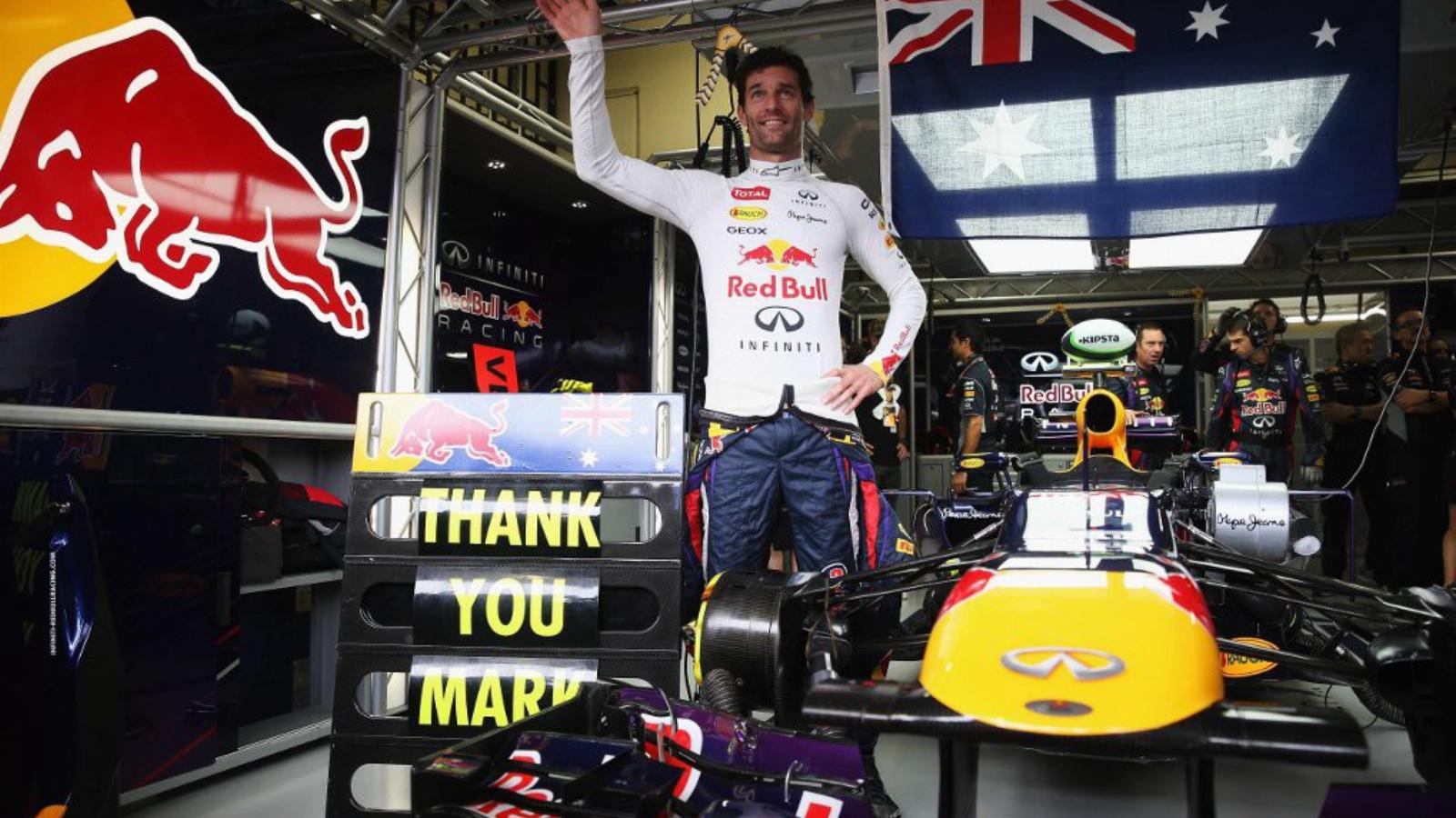 Mark Webber búcsúja a csapattárs, Sebastian Vettel árnyékában FOTÓ: EUROPRESS/GETTY IMAGES/MARK THOMPSON