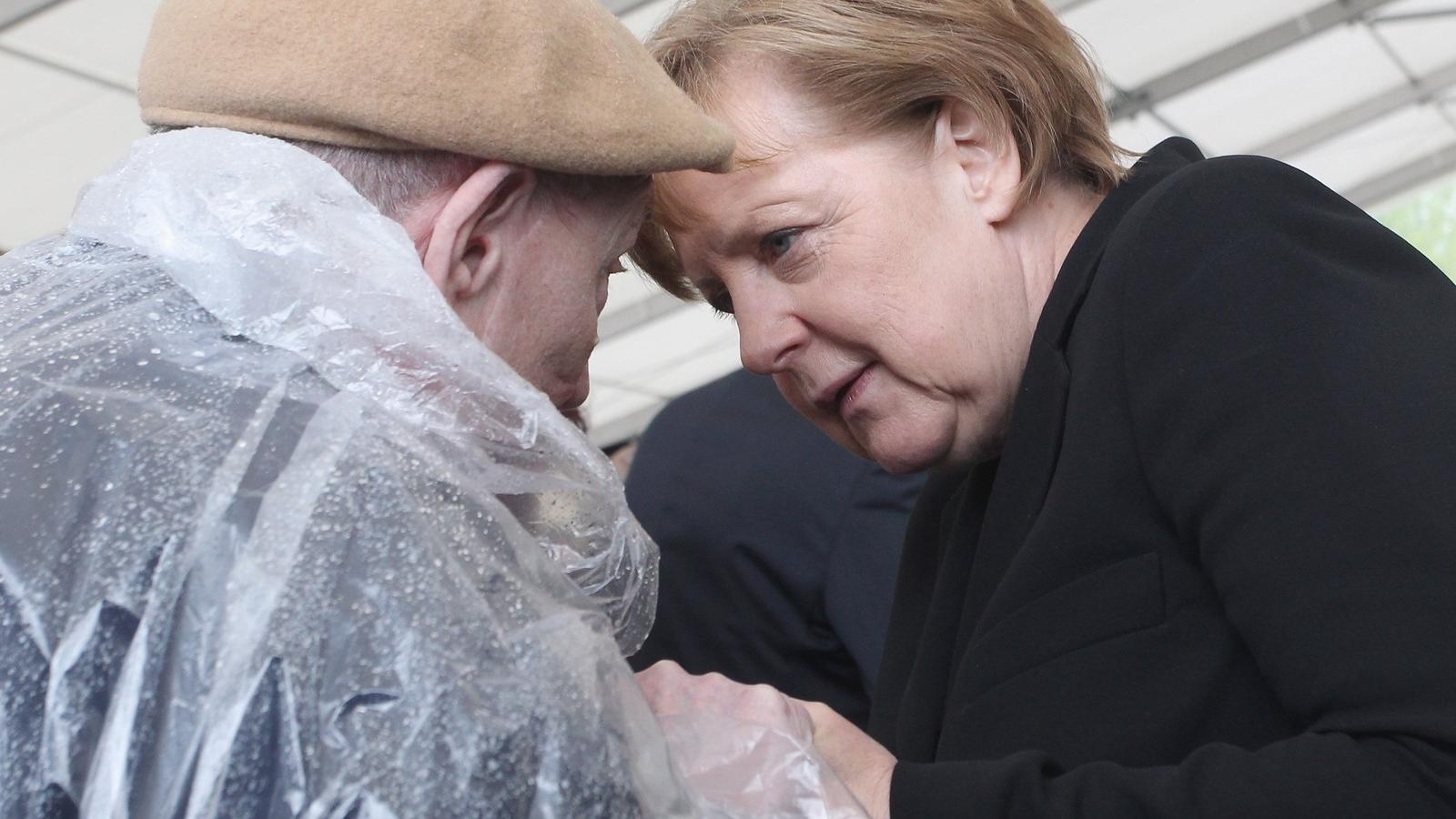 Angela Merkel a dachaui náci koncentrációs tábor felszabadításának 70. évfordulója alkalmából rendezett megemlékezésen. FOTÓ: Al