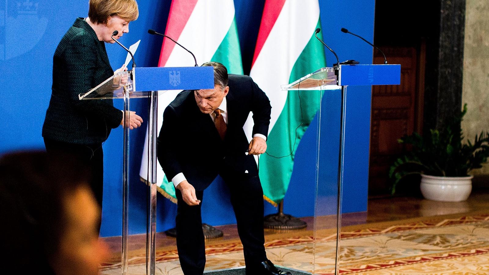 Budapest, 2015 február - Angela Merkel és Orbán Viktor a német kancellár és a magyar kormányfő közös sajtótájékoztatóján Fotó: C