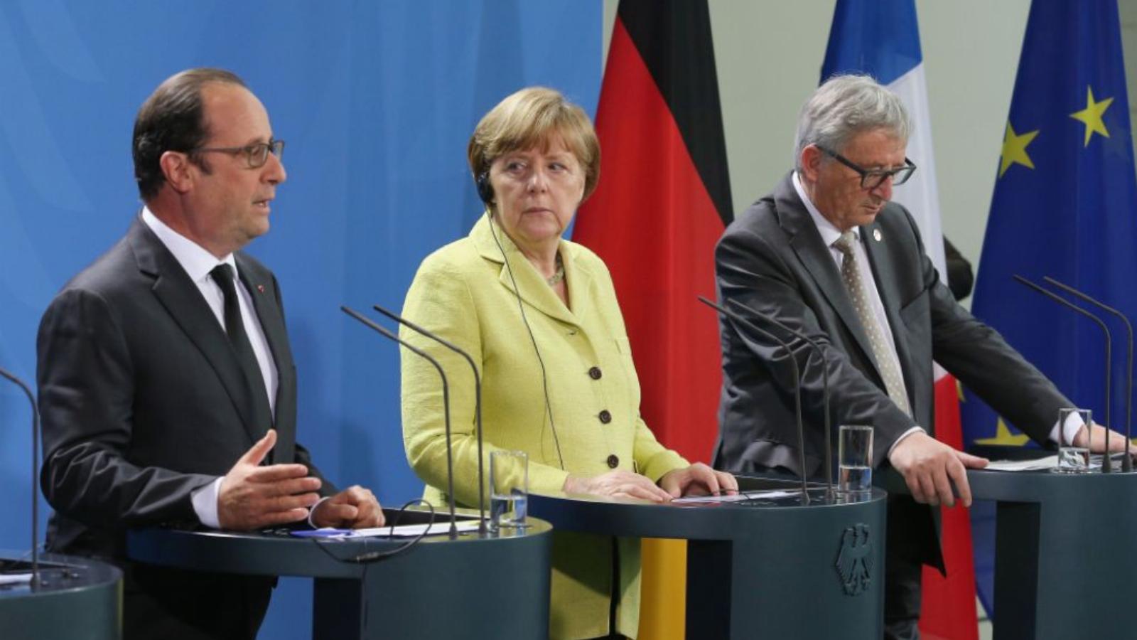 Éjszakába nyúlóan tárgyalt Angela Merkel, Francois Hollande és Jean-Claude Juncker FOTÓ: EUROPRESS/GETTY IMAGES/SEAN GALLUP