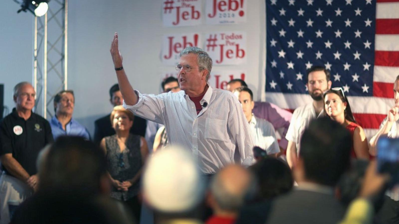 Jeb Bush volt floridai kormányzó beszédet mond a miami kampányiroda megnyitásakor FOTÓ: EUROPRESS/GETTY IMAGES/JOE RAEDLE