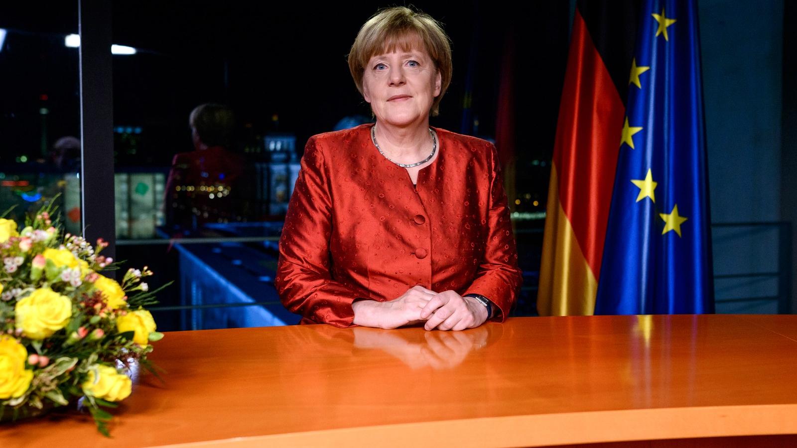 Angela Merkel újévi köszöntőjét mondja Fotó: Pool/Getty Images News
