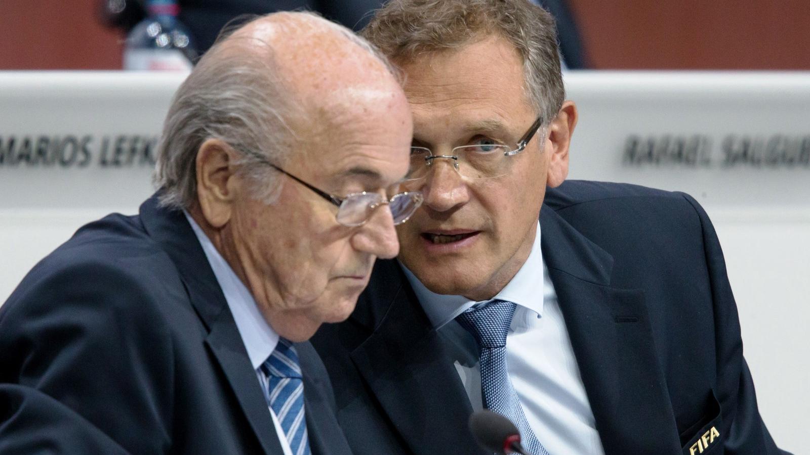 Jerome Valcke a FIFA 65. Kongresszusán Sepp Blatterrel. Fotó: Philipp Schmidli/Getty Images 