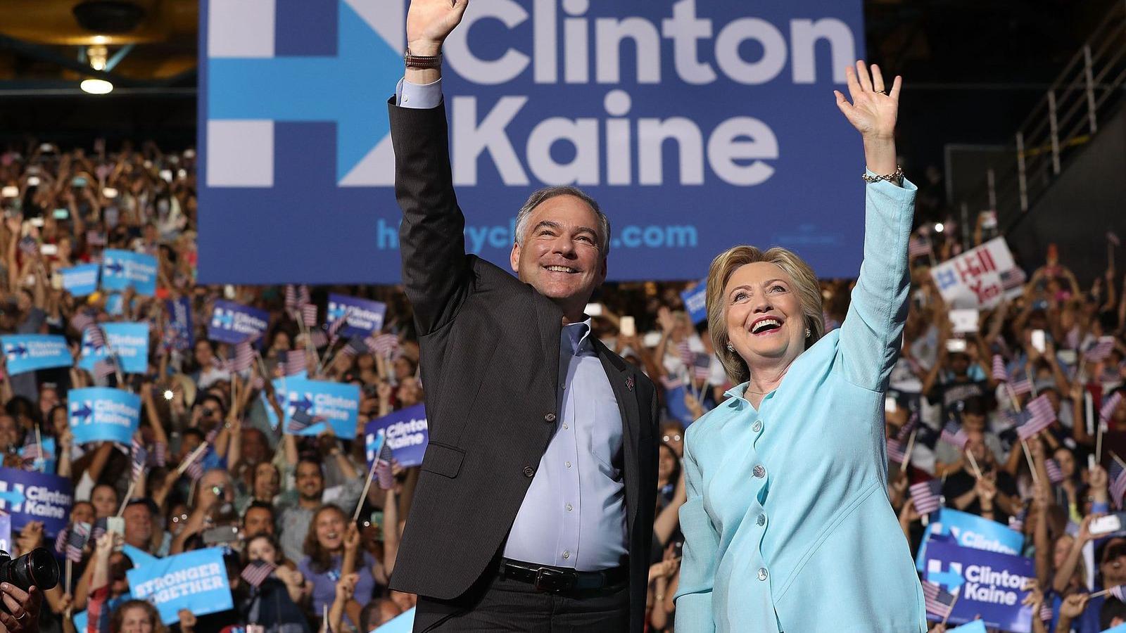 Hillary Clinton és Tim Kaine a miami bemutatkozó nagygyűlésen FOTÓ: EUROPRESS/GETTY IMAGES/JUSTIN SULLIVAN