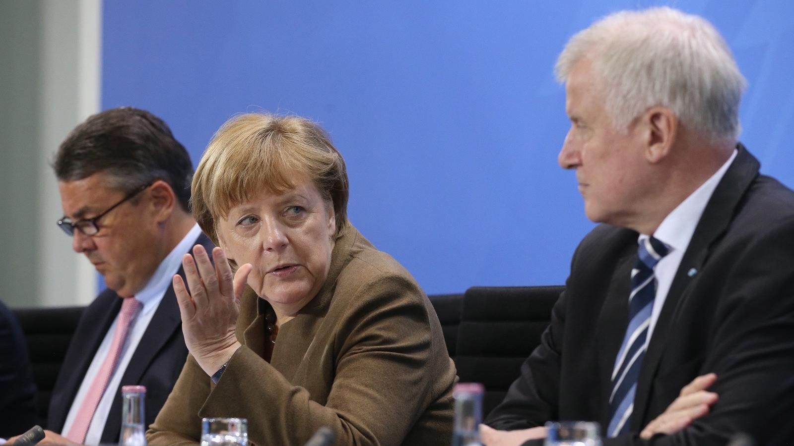 A német koalíció vezetői: Sigmar Gabriel alkancellár, Angela Merkel kancellár és Horst Seehofer CSU-elnök FOTÓ: EUROPRESS/GETTY 