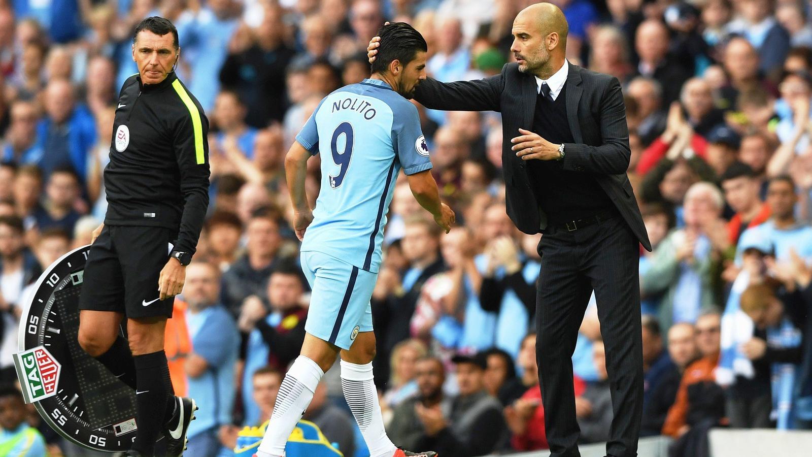 Nolito és Guardiola egyelőre sikeres párost alkot, fut a City szekere  FOTÓ: GETTY IMAGES/STU FORSTER 